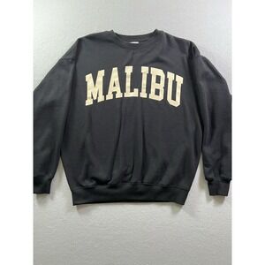 Reflex Women's Small Malibu Sweatshirt Iconic Oversized Cozy Black W/Cream Print